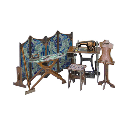 Kit de construcción de cartón Muebles de casa de muñecas. Cuarto de costura
