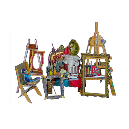 Muebles de casa de muñecas. Sala de pintura